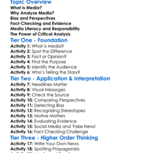 Critical Analysis Of Media Worksheet Activity Booklet