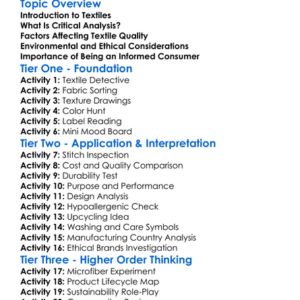 Critical Analysis Of Textile Products Worksheet Activity Booklet