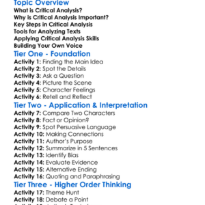 Critical Analysis Of Texts Worksheet Activity Booklet