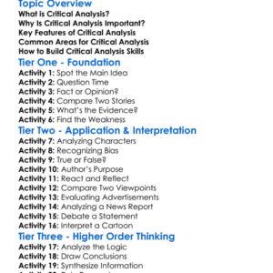 Critical Analysis Worksheet Activity Booklet