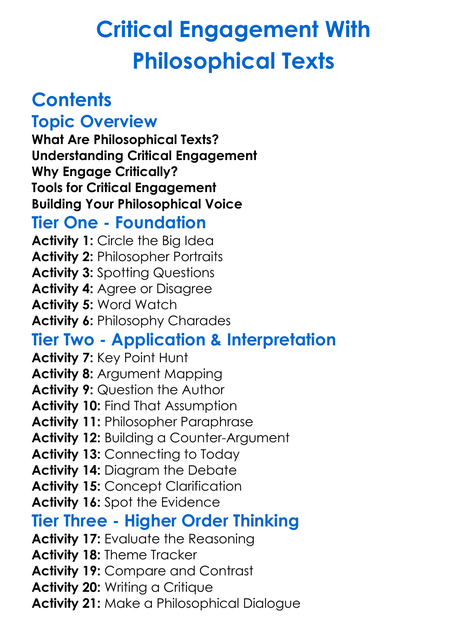 Critical Engagement With Philosophical Texts Worksheet Activity Booklet
