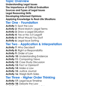 Critical Evaluation Of Legal Issues Worksheet Activity Booklet