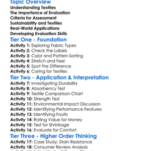Critical Evaluation Of Textile Products Worksheet Activity Booklet