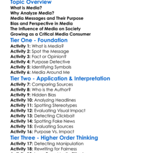Critical Media Analysis Worksheet Activity Booklet