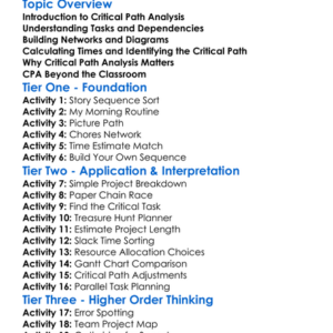 Critical Path Analysis Worksheet Activity Booklet