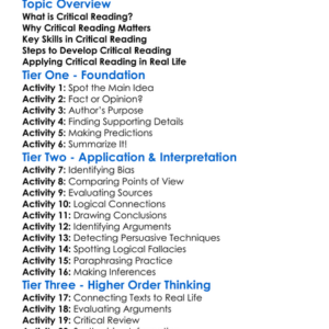 Critical Reading Skills Worksheet Activity Booklet