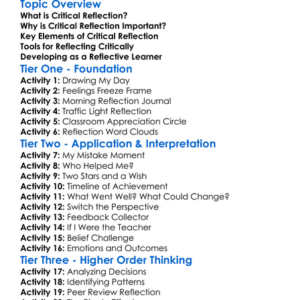 Critical Reflection Worksheet Activity Booklet