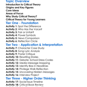 Critical Theory Worksheet Activity Booklet
