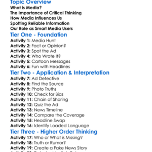 Critical Thinking About Media Worksheet Activity Booklet