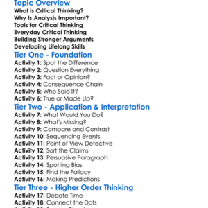 Critical Thinking And Analysis Worksheet Activity Booklet