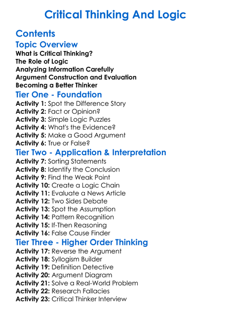 Critical Thinking And Logic Worksheet Activity Booklet