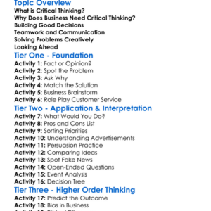 Critical Thinking In Business Worksheet Activity Booklet