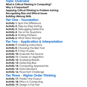 Critical Thinking In Computing Worksheet Activity Booklet