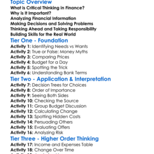 Critical Thinking In Finance Worksheet Activity Booklet