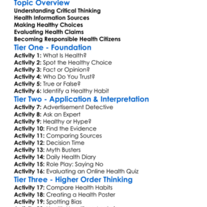 Critical Thinking In Health Worksheet Activity Booklet