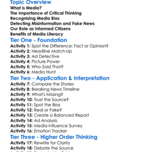 Critical Thinking In Media Worksheet Activity Booklet