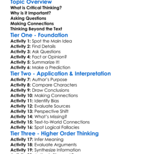 Critical Thinking In Reading Worksheet Activity Booklet
