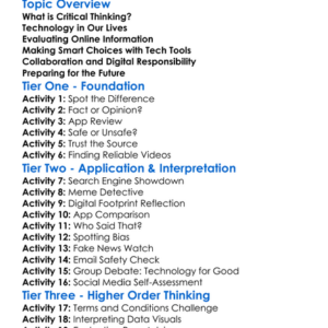 Critical Thinking With Technology Worksheet Activity Booklet