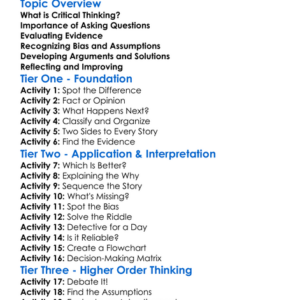 Critical Thinking Worksheet Activity Booklet