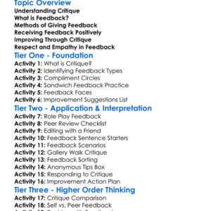 Critique And Feedback Methods Worksheet Activity Booklet