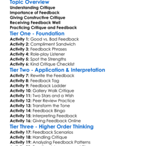 Critique And Feedback Skills Worksheet Activity Booklet