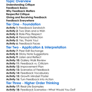 Critique And Feedback Worksheet Activity Booklet
