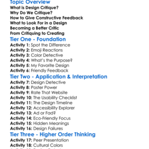 Critiquing Other Designs Worksheet Activity Booklet