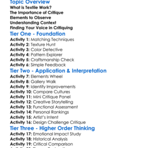 Critiquing Textile Work Worksheet Activity Booklet