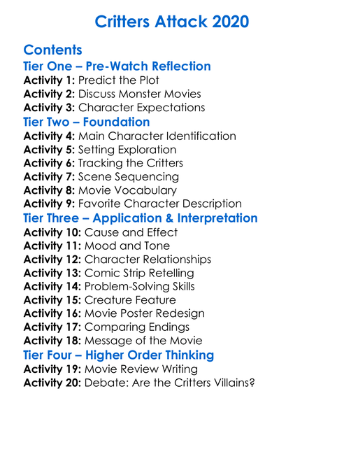 Critters Attack 2020 Worksheet Activity Booklet