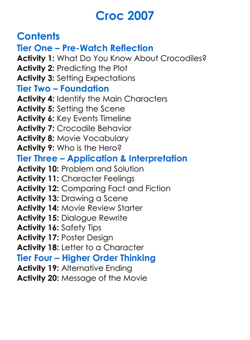 Croc 2007 Worksheet Activity Booklet
