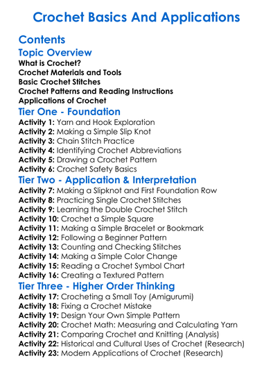 Crochet Basics And Applications Worksheet Activity Booklet