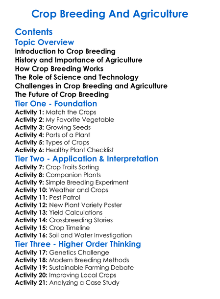 Crop Breeding And Agriculture Worksheet Activity Booklet