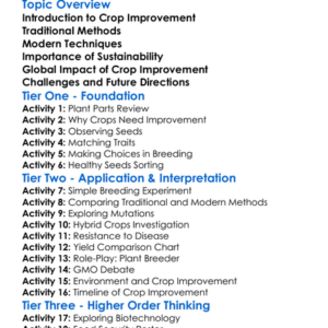 Crop Improvement Techniques Worksheet Activity Booklet