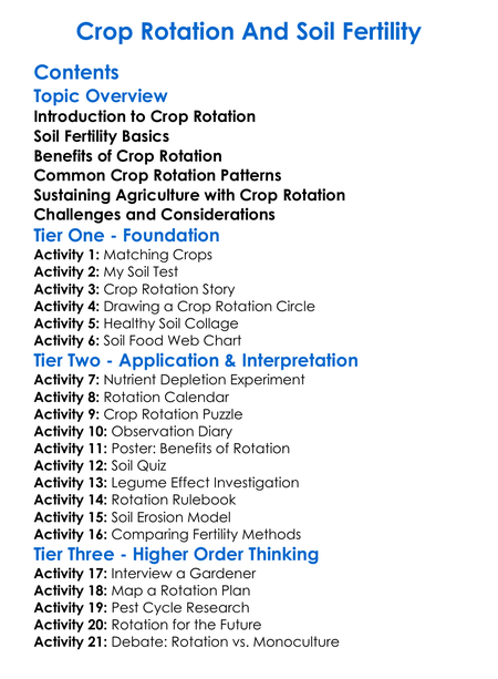 Crop Rotation And Soil Fertility Worksheet Activity Booklet