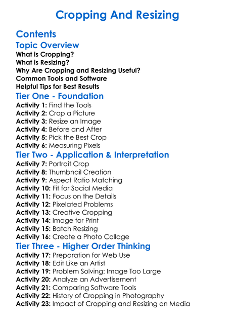 Cropping And Resizing Worksheet Activity Booklet