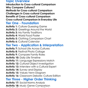Cross-Cultural Comparison Methods Worksheet Activity Booklet