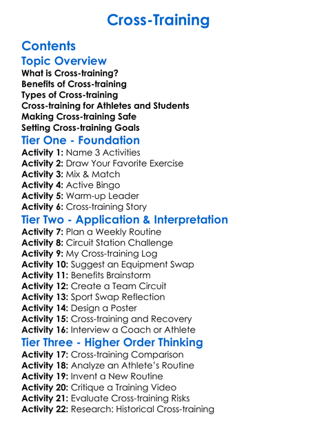 Cross-Training Worksheet Activity Booklet