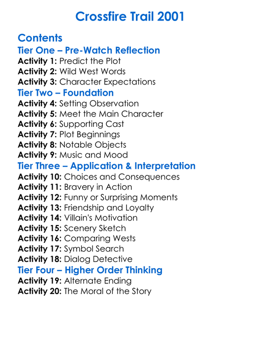 Crossfire Trail 2001 Worksheet Activity Booklet