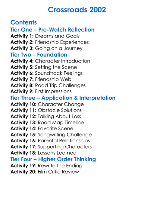 Crossroads 2002 Worksheet Activity Booklet