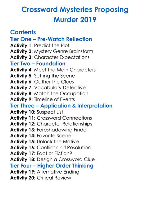 Crossword Mysteries Proposing Murder 2019 Worksheet Activity Booklet