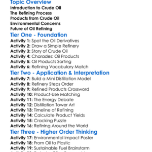 Crude Oil Refining Worksheet Activity Booklet