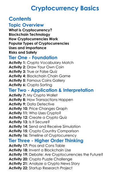 Cryptocurrency Basics Worksheet Activity Booklet