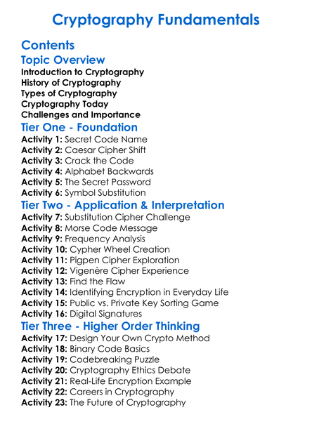 Cryptography Fundamentals Worksheet Activity Booklet