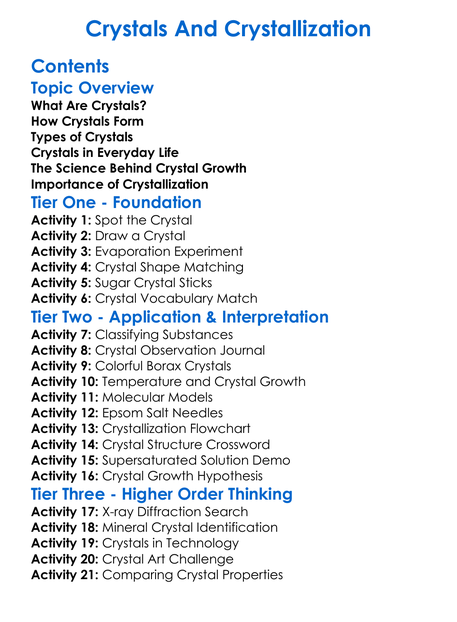 Crystals And Crystallization Worksheet Activity Booklet