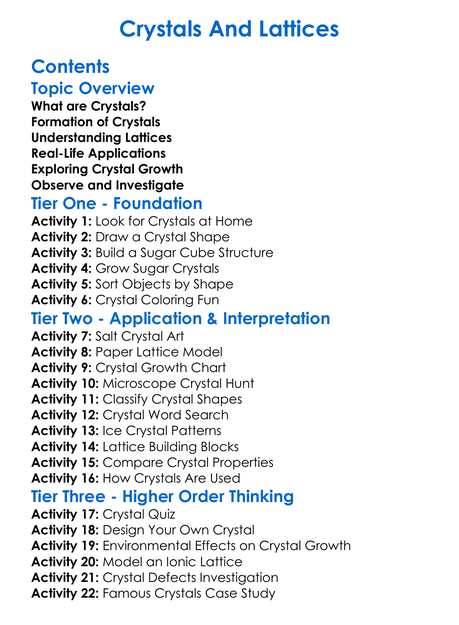 Crystals And Lattices Worksheet Activity Booklet