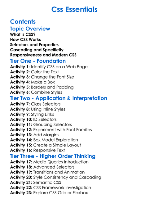 Css Essentials Worksheet Activity Booklet