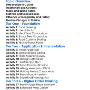 Cuisine And Food Customs Worksheet Activity Booklet