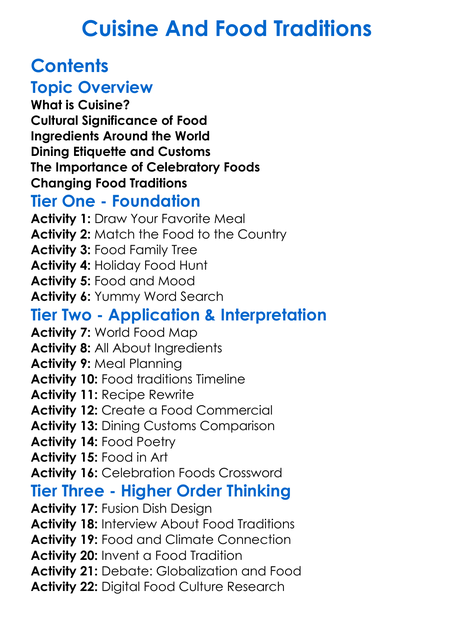 Cuisine And Food Traditions Worksheet Activity Booklet