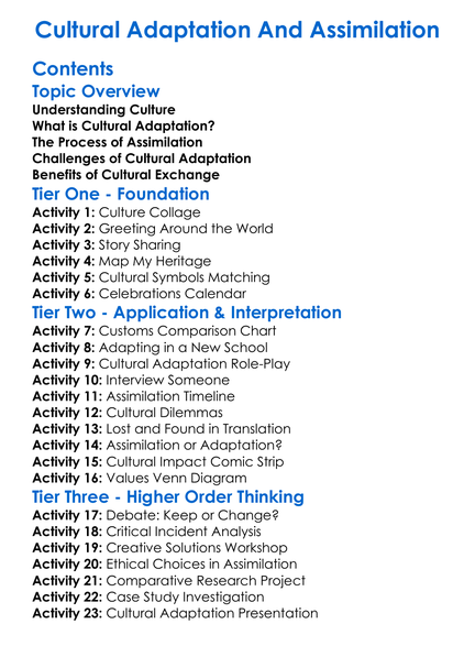 Cultural Adaptation And Assimilation Worksheet Activity Booklet