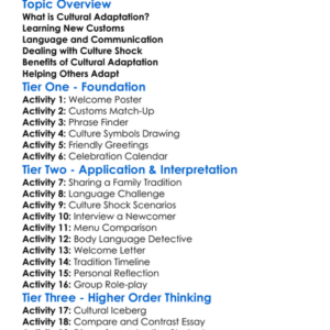 Cultural Adaptation In New Countries Worksheet Activity Booklet